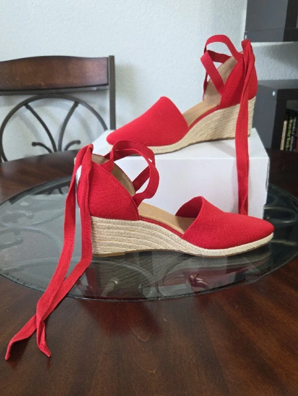 Corso Como Red Espadrille Wedge Ankle-Tie Sandal